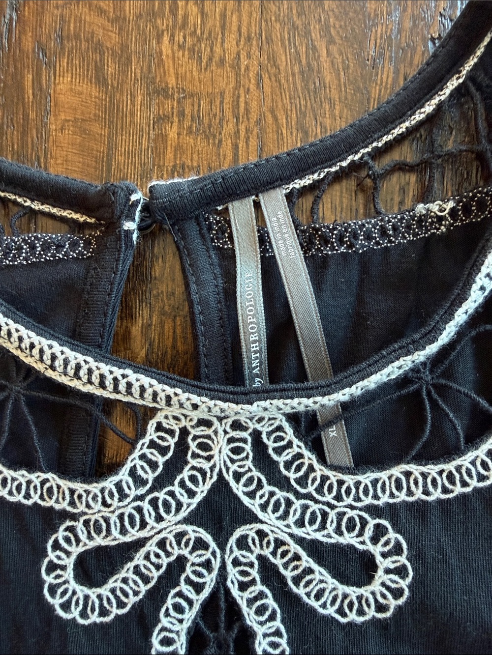 Anthropologie Black Tank with White Crochet Trim - Picture 2 of 3